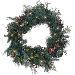 Beliani Christmas Wreath Green Synthetic Material 60 cm Pre Lit Artificial Snow Pine - Wreath Beliani Christmas Wreath Green Synthetic Material 60 cm Pre Lit Artificial Snow Pine - Wreath