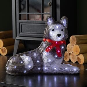 Snow Time 28cm Light up Acrylic Christmas Husky with Red Scarf Decoration and White LEDs Snow Time 28cm Light up Acrylic Christmas Husky with Red Scarf Decoration and White LEDs