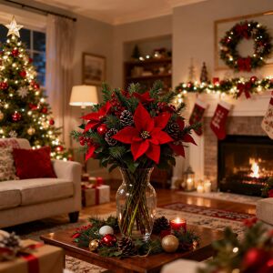 Unbranded (Red) Christmas Artificial Red Poinsettia Flowers With Pinecones And Berries Hol Unbranded (Red) Christmas Artificial Red Poinsettia Flowers With Pinecones And Berries Hol