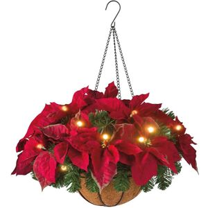 Unbranded Pre Lit Christmas Hanging Basket Flocked with Mixed Decorations and LED Lights A Unbranded Pre Lit Christmas Hanging Basket Flocked with Mixed Decorations and LED Lights A