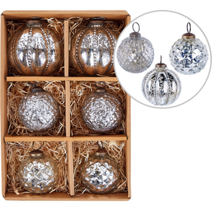 Beliani Set of 6 Baubles ARGENTIN Glass Silver Beliani Set of 6 Baubles ARGENTIN Glass Silver