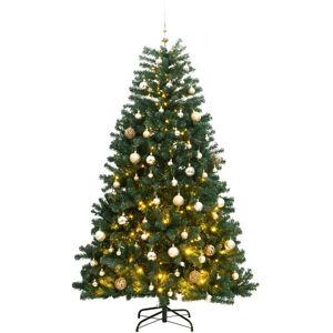 vidaXL Artificial Hinged Christmas Tree 300 LEDs & Ball Set 180 cm vidaXL Artificial Hinged Christmas Tree 300 LEDs & Ball Set 180 cm