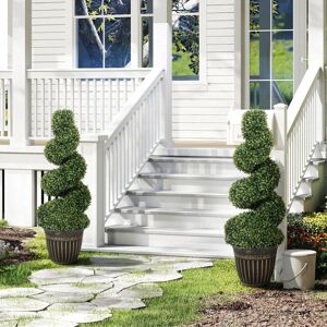 (Green Green) HOMCOM Set of 2 Potted Artificial Plants, Topiary Spiral Trees, 9 (Green Green) HOMCOM Set of 2 Potted Artificial Plants, Topiary Spiral Trees, 9