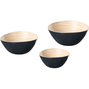 Beliani Set of 3 Bowls BONHEUR Bamboo Wood Black Beliani Set of 3 Bowls BONHEUR Bamboo Wood Black