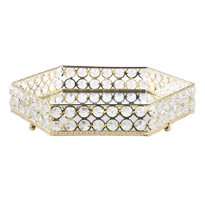 Beliani Decorative Tray Gold Iron and Glass Mirrored Hexagonal - Decor Beliani Decorative Tray Gold Iron and Glass Mirrored Hexagonal - Decor