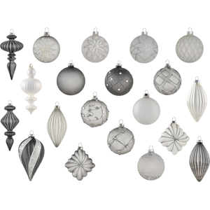 Beliani Set of 35 Baubles FROSTFALL Glass Grey Beliani Set of 35 Baubles FROSTFALL Glass Grey