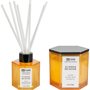 Beliani Set of Scented Candle and Fragrance Stick Diffuser - Summer Meadow Beliani Set of Scented Candle and Fragrance Stick Diffuser - Summer Meadow