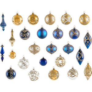 Beliani Set of 35 Baubles ICEDROP Glass Blue/ Gold Beliani Set of 35 Baubles ICEDROP Glass Blue/ Gold