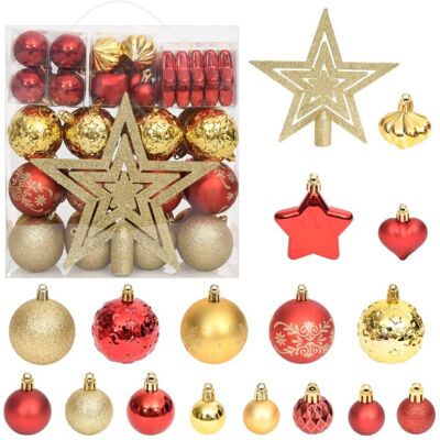 vidaXL - 70 Piece Bauble Set - Gold - Red - Baubles vidaXL - 70 Piece Bauble Set - Gold - Red - Baubles