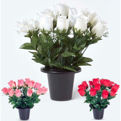Homescapes Set of 3 Red, Pink & White Rose and Gypsophila Artificial Flowers in Grave Vases Homescapes Set of 3 Red, Pink & White Rose and Gypsophila Artificial Flowers in Grave Vases