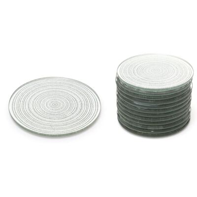 Carousel 10cm Pack Of Twelve Silver Swirl Mirrored Glass Glitter Coaster 12 Piece Round Carousel 10cm Pack Of Twelve Silver Swirl Mirrored Glass Glitter Coaster 12 Piece Round