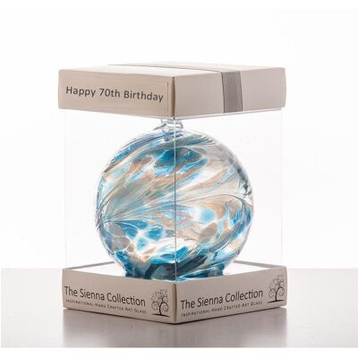 Sienna Glass Happy 70th Birthday Gift - 10cm Friendship Ball Turquoise Sienna Glass Happy 70th Birthday Gift - 10cm Friendship Ball Turquoise