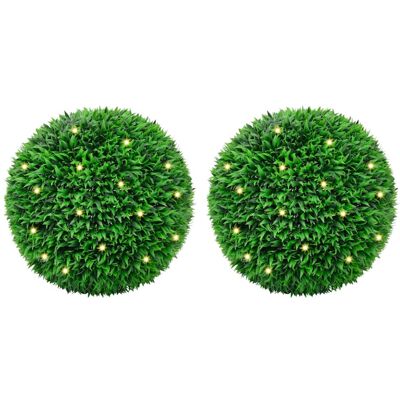 vidaXL Artificial Boxwood Balls with LED Lights 2 pcs Green 55 cm - Artificial Boxwood Balls vidaXL Artificial Boxwood Balls with LED Lights 2 pcs Green 55 cm - Artificial Boxwood Balls
