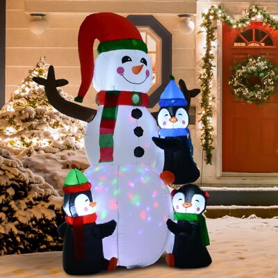 HOMCOM Inflatable Three Cute Penguins Building Snowman Christmas Lighted 6ft HOMCOM Inflatable Three Cute Penguins Building Snowman Christmas Lighted 6ft