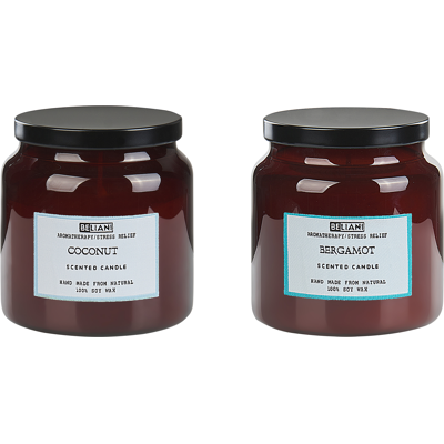 Beliani Set of 2 Scented Candles - Soy Wax - Bergamot/Coconut - 10x10x10cm Beliani Set of 2 Scented Candles - Soy Wax - Bergamot/Coconut - 10x10x10cm