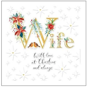 Woodmansterne Beautiful Wife Love at Christmas Card - Stars and Flowers with Embossed Finish Woodmansterne Beautiful Wife Love at Christmas Card - Stars and Flowers with Embossed Finish