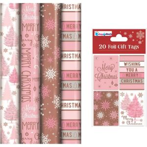 Shop4allsorts Christmas Gift Wrapping Paper Blush Pink 4 x 8M Rolls With 20 Tags Shop4allsorts Christmas Gift Wrapping Paper Blush Pink 4 x 8M Rolls With 20 Tags