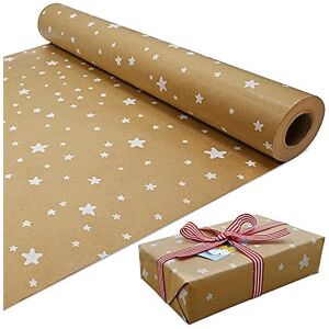 ADQUATOR 15m Roll of Kraft Wrapping Paper,White star Christmas Gift 100% Recyclable Wrapp ADQUATOR 15m Roll of Kraft Wrapping Paper,White star Christmas Gift 100% Recyclable Wrapp