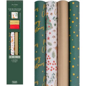 YöL 8 Metres Christmas Wrapping Paper Set With Raffia And Tags Pack Dark Green Woodl YöL 8 Metres Christmas Wrapping Paper Set With Raffia And Tags Pack Dark Green Woodl