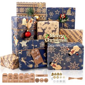 MAMUNU Christmas Wrapping Paper Sheets Navy Blue and Brown Recycled Gift Wrapping Paper MAMUNU Christmas Wrapping Paper Sheets Navy Blue and Brown Recycled Gift Wrapping Paper