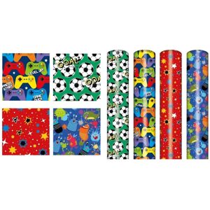Eurowrap Boys Birthday Wrapping Paper 4 Rolls 3M Console Football Monster Star Eurowrap Boys Birthday Wrapping Paper 4 Rolls 3M Console Football Monster Star