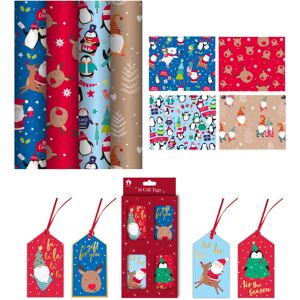 Shop4allsorts 4x 7m Cute Christmas Gift Wrap Rolls (70cm wide) + 16 Gift Tags – Kids Xmas Wrap Shop4allsorts 4x 7m Cute Christmas Gift Wrap Rolls (70cm wide) + 16 Gift Tags – Kids Xmas Wrap