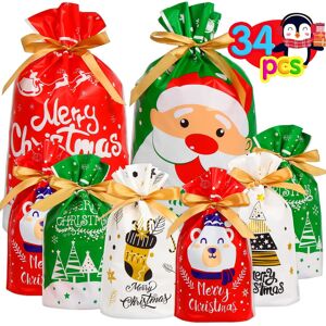 VEYLIN Christmas Drawstring Bags, 34 PCS Xmas Present Gift Bags Assorted Sizes G VEYLIN Christmas Drawstring Bags, 34 PCS Xmas Present Gift Bags Assorted Sizes G