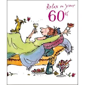 Woodmansterne Birthday Card (WDM9026) 60th Birthday - Quentin Blake - Lady having treats Woodmansterne Birthday Card (WDM9026) 60th Birthday - Quentin Blake - Lady having treats