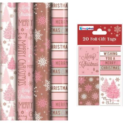 Shop4allsorts Christmas Gift Wrapping Paper Blush Pink 4 x 8M Rolls With 20 Tags Shop4allsorts Christmas Gift Wrapping Paper Blush Pink 4 x 8M Rolls With 20 Tags