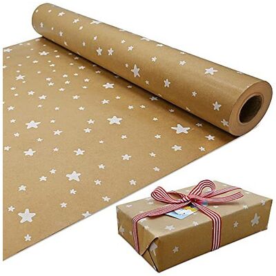 ADQUATOR 15m Roll of Kraft Wrapping Paper,White star Christmas Gift 100% Recyclable Wrapp ADQUATOR 15m Roll of Kraft Wrapping Paper,White star Christmas Gift 100% Recyclable Wrapp