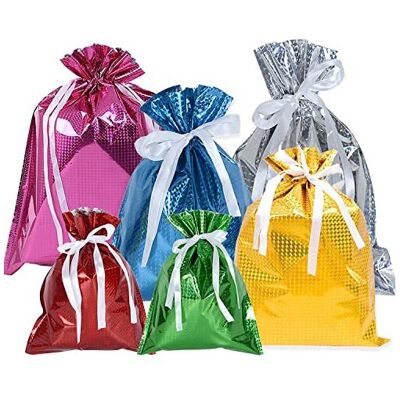 DOJoykey Christmas Gift Wrapping Bags, 12pcs Drawstring Gift Bags 6 Assorted Color Shimme DOJoykey Christmas Gift Wrapping Bags, 12pcs Drawstring Gift Bags 6 Assorted Color Shimme
