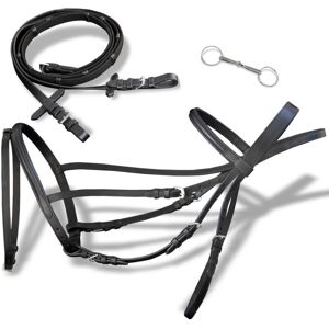 vidaXL Leather Flash Bridle with Reins and Bit Black Cob Adjustable Length vidaXL Leather Flash Bridle with Reins and Bit Black Cob Adjustable Length