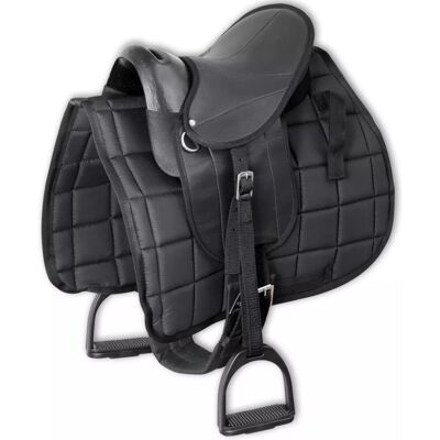 vidaXL Pony Saddle Set 10" Black Horse Pad Covering with Stirrup Belt Girth vidaXL Pony Saddle Set 10" Black Horse Pad Covering with Stirrup Belt Girth