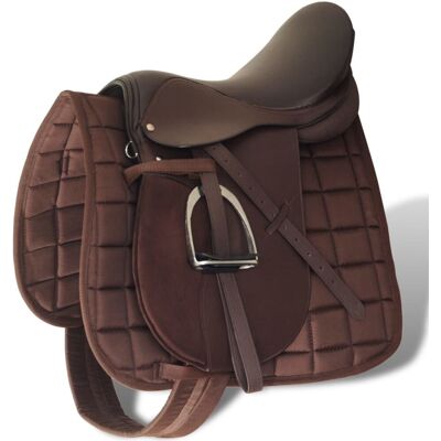 vidaXL Horse Riding Saddle Set 17.5" Real Leather Brown - Horse Riding Gear vidaXL Horse Riding Saddle Set 17.5" Real Leather Brown - Horse Riding Gear
