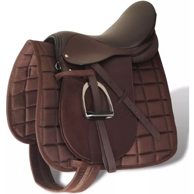 VidaXL Horse Riding Saddle Set 17.5" Real Leather Brown 18 cm VidaXL Horse Riding Saddle Set 17.5" Real Leather Brown 18 cm