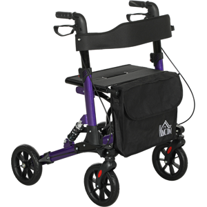 HOMCOM Folding Rollator Walker with Seat, Backrest, Bag, 4 Wheels, Purple HOMCOM Folding Rollator Walker with Seat, Backrest, Bag, 4 Wheels, Purple