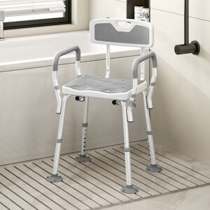 HOMCOM Padded Shower Stool with Arms and Back, 4 Suction Foot Pads, Grey HOMCOM Padded Shower Stool with Arms and Back, 4 Suction Foot Pads, Grey
