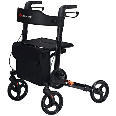 Goplus Foldable Rollator Walker Safety Wheelchair Aluminum W/Seat 4 Wheel Black Goplus Foldable Rollator Walker Safety Wheelchair Aluminum W/Seat 4 Wheel Black