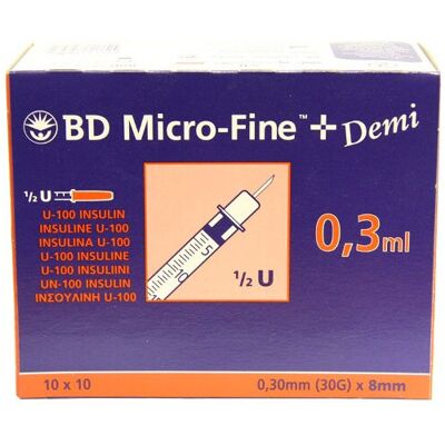 BD Micro-Fine Demi 0.3ml Syringe 0.3mm (30G) x 8mm BD Micro-Fine Demi 0.3ml Syringe 0.3mm (30G) x 8mm