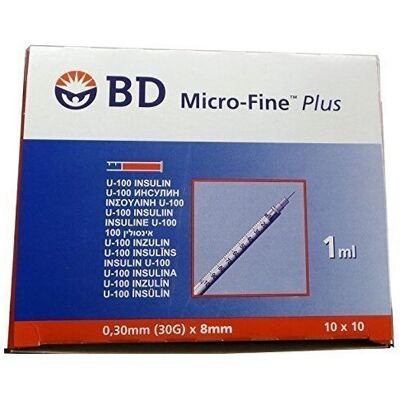 BD Micro-Fine Plus 1ml Syringe 0.30mm (30G) x 8mm - Pack of 100 BD Micro-Fine Plus 1ml Syringe 0.30mm (30G) x 8mm - Pack of 100