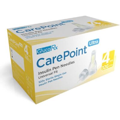 GlucoRX CarePoint Ultra Insulin Pen Needles, 100 x 4mm, 32G GlucoRX CarePoint Ultra Insulin Pen Needles, 100 x 4mm, 32G