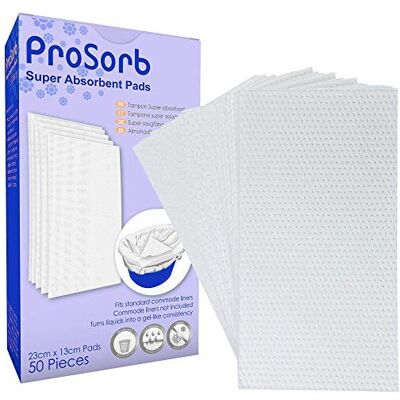 Pack of 50 Prosorb Super Absorbent Pads for Bedside Commode Liners Pack of 50 Prosorb Super Absorbent Pads for Bedside Commode Liners