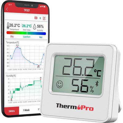 ThermoPro TP357 Bluetooth Hygrometer Mini Room Thermometer Indoor with Alerts, Humidity Me ThermoPro TP357 Bluetooth Hygrometer Mini Room Thermometer Indoor with Alerts, Humidity Me