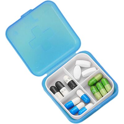 Unbranded (Blue) Square Pill Organizer, Daily Pill Box Organizer, Portable Snap Close Four Unbranded (Blue) Square Pill Organizer, Daily Pill Box Organizer, Portable Snap Close Four