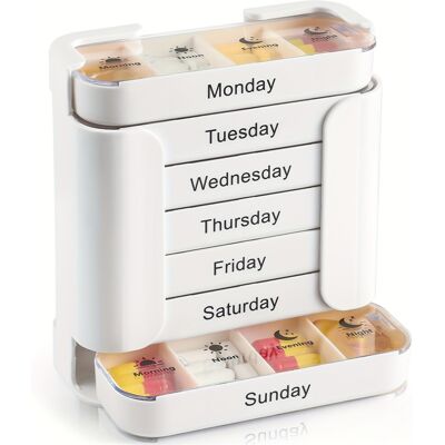 STOYOTU (White) Weekly 28-Grid Pill Box Medication Organizer 7-Day Pill Organizer Portab STOYOTU (White) Weekly 28-Grid Pill Box Medication Organizer 7-Day Pill Organizer Portab