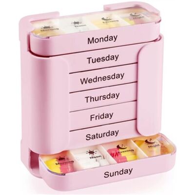 STOYOTU (Pink) Weekly 28-Grid Pill Box Medication Organizer 7-Day Pill Organizer Portabl STOYOTU (Pink) Weekly 28-Grid Pill Box Medication Organizer 7-Day Pill Organizer Portabl