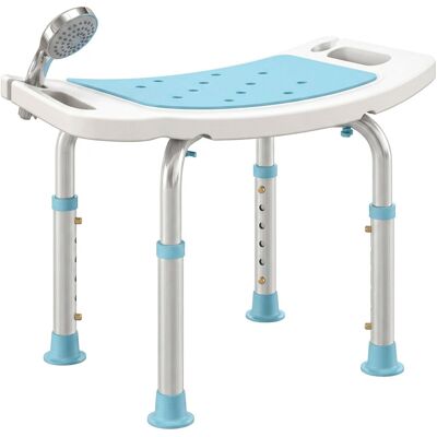 HOMCOM Shower Chair, Adjustable Height Shower Stool with Aluminium Frame and Non HOMCOM Shower Chair, Adjustable Height Shower Stool with Aluminium Frame and Non
