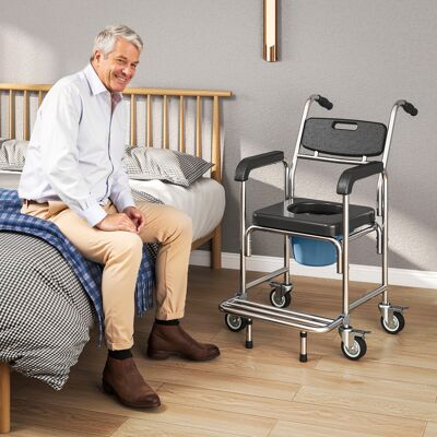 HOMCOM Transport Beside Shower Chair with Wheels and Padded Seat, Black HOMCOM Transport Beside Shower Chair with Wheels and Padded Seat, Black