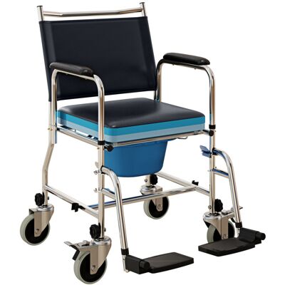 Homcom Versatile Commode Shower Chair Wheelchair with Footrest for Comfort Homcom Versatile Commode Shower Chair Wheelchair with Footrest for Comfort