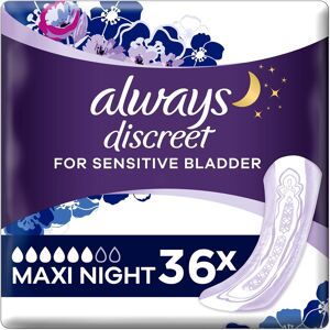 Always Discreet Incontinence Pads for Women, Maxi Night Pads, 36 Highest Absorbe Always Discreet Incontinence Pads for Women, Maxi Night Pads, 36 Highest Absorbe